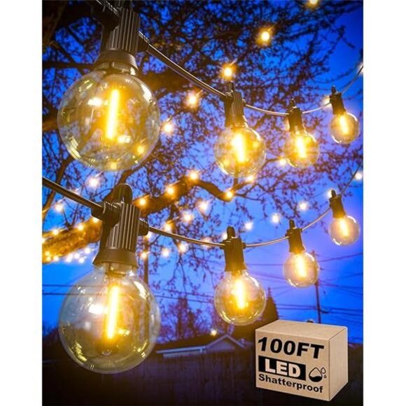 Outdoor String Lights Waterproof, 100FT LED Patio Lights with 53 Shatterproof - Picture 7 of 7